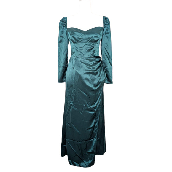 Reformation Rey Silk Dress Emerald Green Long Sleeve Midi Dress Size 6 - Picture 2 of 9